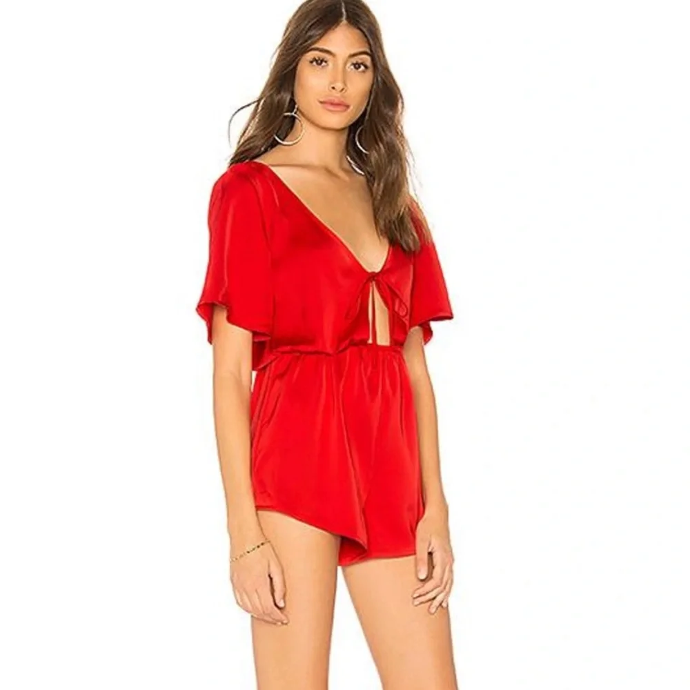 Revolve By The Way Red Silky Romper - Picture 2 of 5